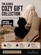 The Alpaca Gift Box in cream — soft toy, ivory Pom Cable Hat, Alpaca Health Socks and a just for you card