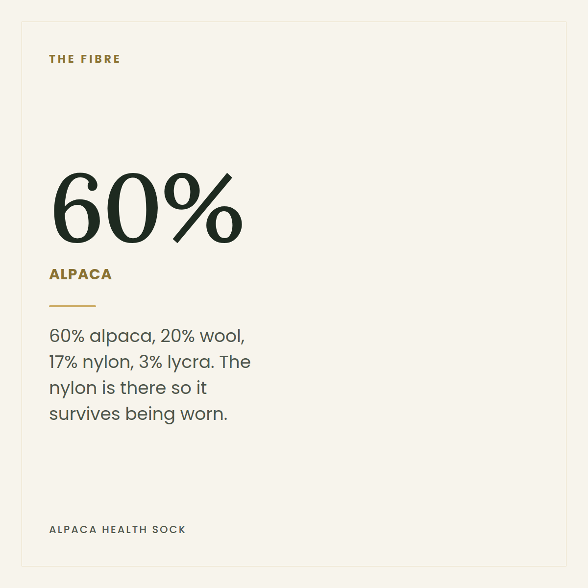 60% alpaca — the composition of our Alpaca Health Sock