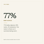 77% baby alpaca — the composition of our Baby Alpaca Blend Health Sock