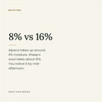 8% versus 16% — alpaca holds about half the moisture of sheep's wool