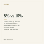 8% versus 16% — alpaca holds about half the moisture of sheep's wool