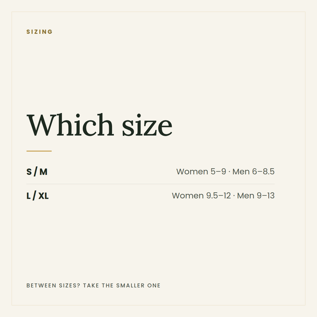 Sizing guide — S/M and L/XL in women's and men's Australian sizes